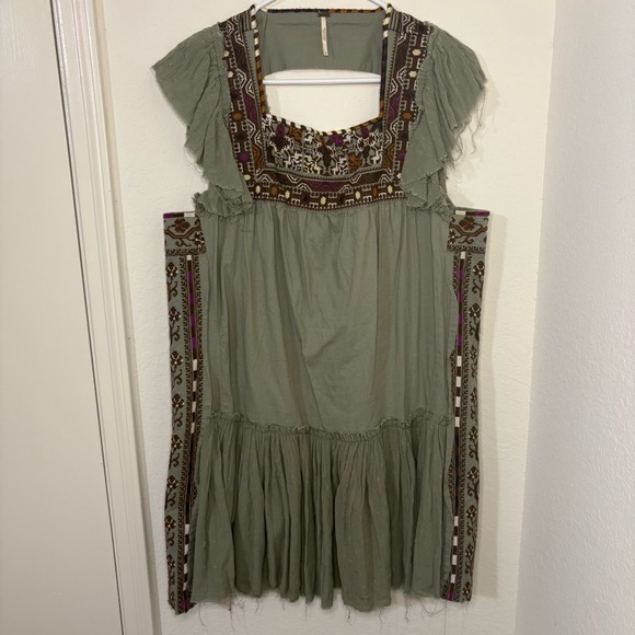 Free People Dresses & Skirts - Free People Day Glow Embroidered Mini Dress in Spanish Moss combo size large